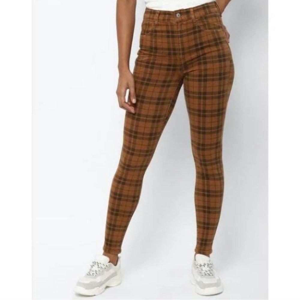 American Eagle | Super Hi Rise Jegging SKinny Jeans Plaid Pants Brown